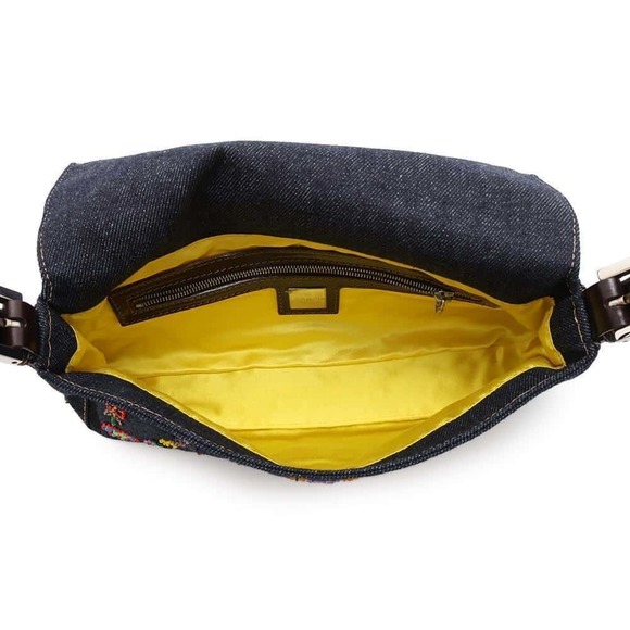 Fendi Mamma Bucket Denim Beads Shoulder Bag Flower - Picture 5 of 12